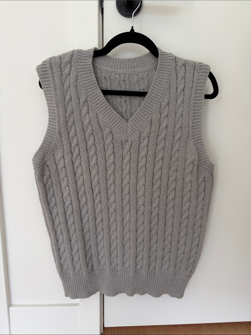 Light Gray Cable Knit V-Neck Sweater Vest